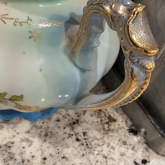 Norcrest Japan Porcelain Full Size Teapot Tea Pot Floral Blue Pink Gold Trim EUC - Picture 3 of 8